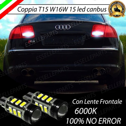 Coppia lampade Retromarcia 13 LED T15 W16W Canbus 6000K per Audi A8 D3 Dal 2008