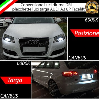 Conversione LED Luci diurne DRL + Placchette LED Targa Audi A3 8P restyling