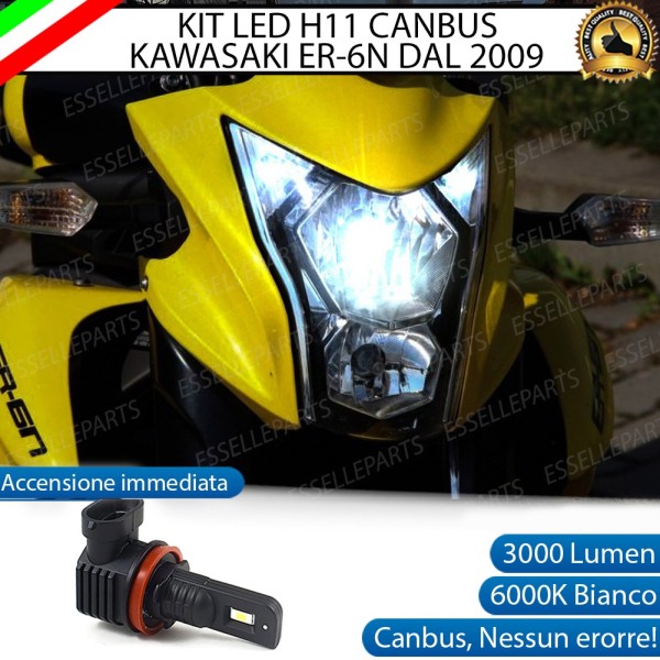 Kit Full LED Lampada H11 3000 Lumen Anabbaglianti per KAWASAKI ER-6N 2009-2011