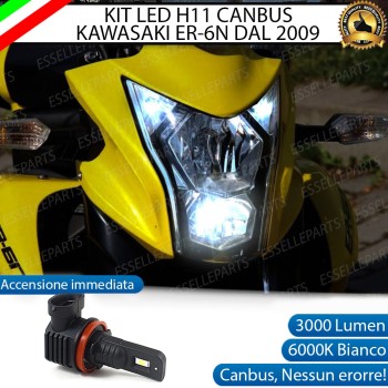 Kit Full LED Lampada H11 3000 Lumen Abbaglianti per KAWASAKI ER-6N 2009-2011