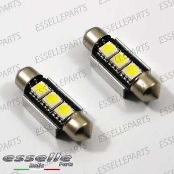 Coppia Lampade LED Siluro da 3 LED Canbus 36mm 6000K bianco ghiaccio