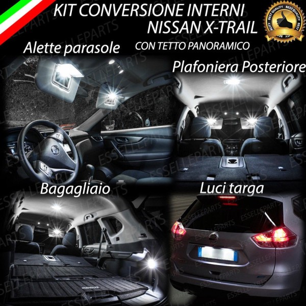 Kit LED interni + LED Targa 6000K Canbus Nissan X-Trail MK3 con Tetto Panoramico