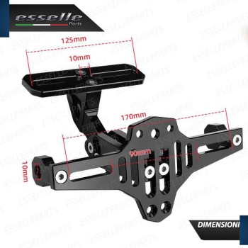 PortaTarga con LED in Metallo Regolabile NERO Specifico per Moto Guzzi