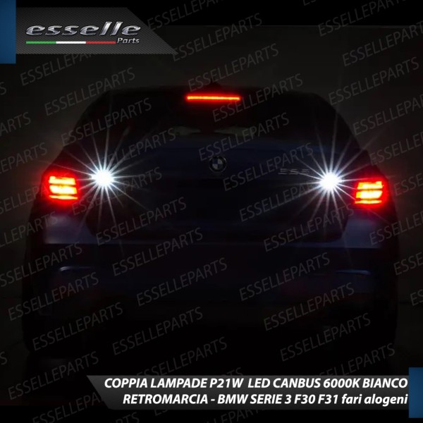 Coppia lampade Retromarcia P21W 15 LED con lente BMW Serie 3 F30 F31 con fari Alogeni