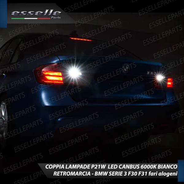 Coppia lampade Retromarcia P21W 15 LED con lente BMW Serie 3 F30 F31 con fari Alogeni