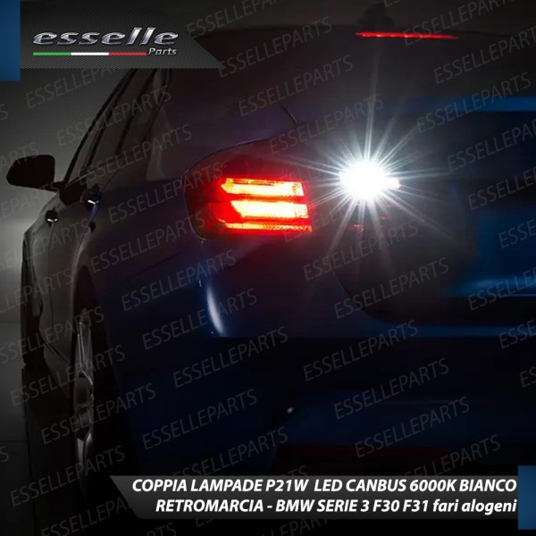 Coppia lampade Retromarcia P21W 15 LED con lente BMW Serie 3 F30 F31 con fari Alogeni