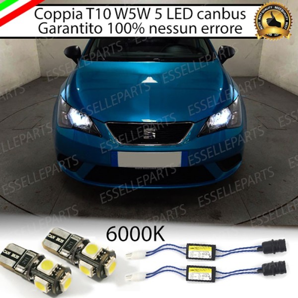 Coppia Lampade T10 W5W 5 LED Canbus 6000K bianco SEAT IBIZA 6J RESTYLING