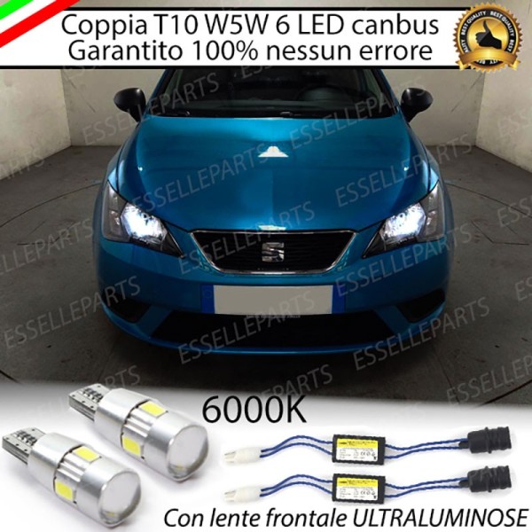 Coppia Lampade T10 W5W 6 LED Canbus 6000K bianco SEAT IBIZA 6J RESTYLING