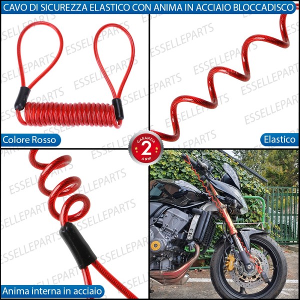 Cavo di Sicurezza - ROSSO - per Antifurto moto,motorini,scooter TRIUMPH