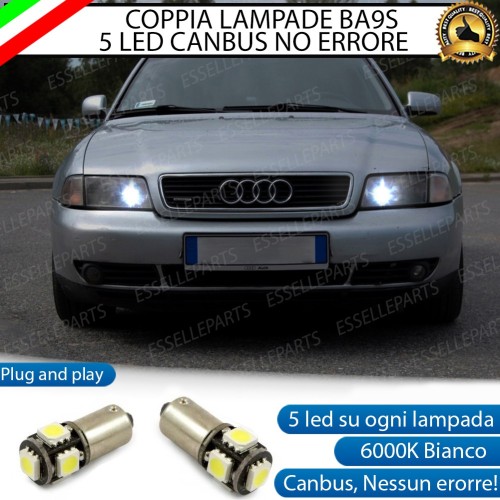 Coppia Lampade BA9S 5 LED Canbus 6000K Audi A4 B5 con Fari a parabola singola