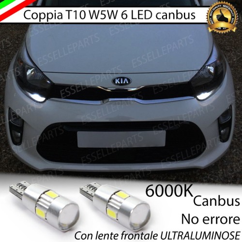 Coppia Lampade T10 W5W 6 LED Canbus 6000K Kia Picanto MK3 JA