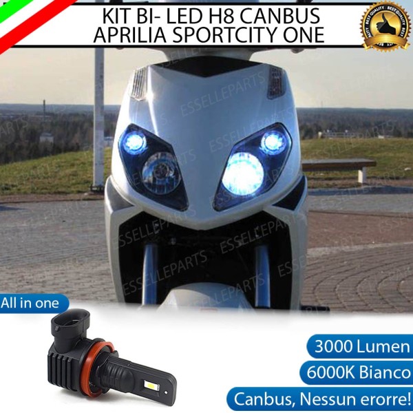 Lampada Singola H8 ULTRA COMPATTA 3000 LUMEN Abbagliante per APRILIA Sportcity (125) (2008-2012) One Bianco Ghiaccio CANBUS