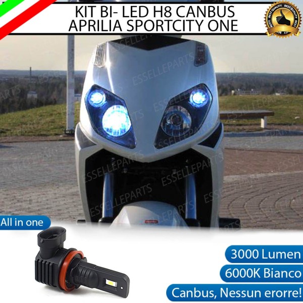 Lampada Singola H8 ULTRA COMPATTA 3000 LUMEN Anabbagliante per APRILIA Sportcity (125) (2008-2012) One Bianco Ghiaccio CANBUS