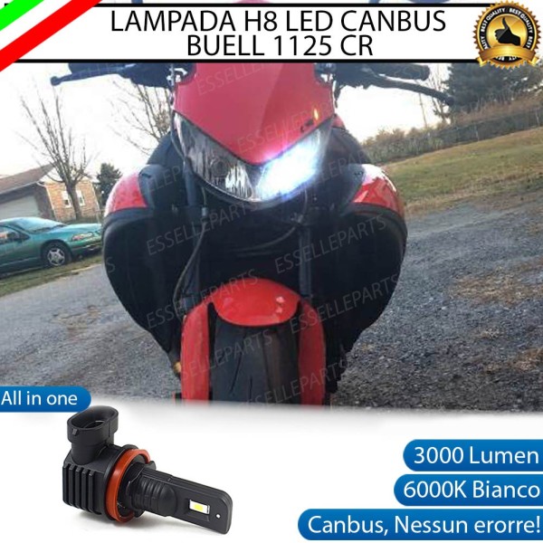 Lampada Singola H8 ULTRA COMPATTA 3000 LUMEN Abbagliante per BUELL 1125 CR (2008-2011) Bianco Ghiaccio CANBUS