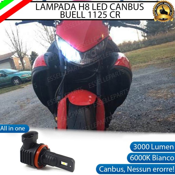 Lampada Singola H8 ULTRA COMPATTA 3000 LUMEN Anabbagliante per BUELL 1125 CR (2008-2011) Bianco Ghiaccio CANBUS