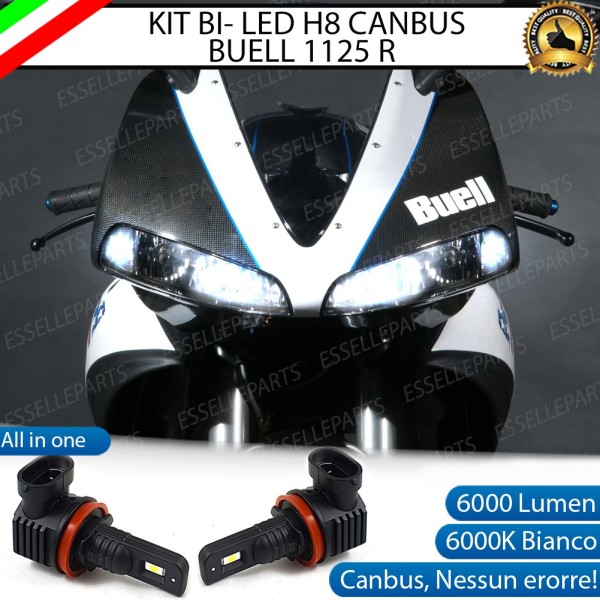 Kit Full LED coppia H8 ULTRA COMPATTO 6000 LUMEN Anabbaglianti per BUELL 1125 R (2007-2011) Bianco Ghiaccio CANBUS