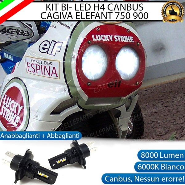 Kit Full LED coppia H4 6000 LUMEN Anabbaglianti + Abbaglianti per CAGIVA Elefant 750 1987-1990 Bianco Ghiaccio CANBUS
