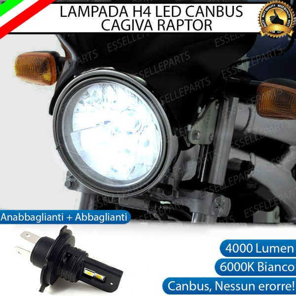 Lampada Singola H4 ULTRA COMPATTA 4000 LUMEN Anabbagliante + Abbagliante per CAGIVA Raptor 650 2005-2007 Bianco Ghiaccio CANBUS