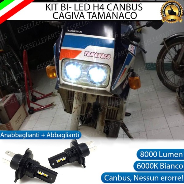 Kit Full LED coppia H4 6000 LUMEN Anabbaglianti + Abbaglianti per CAGIVA Tamanaco 125 1988-1991 Bianco Ghiaccio CANBUS