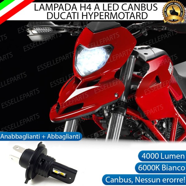 Lampada Singola H4 4000 LUMEN Anabbagliante + Abbagliante per DUCATI Hypermotard 821 2013-2015 Bianco Ghiaccio CANBUS