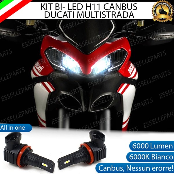 Kit Full LED coppia H11 6000 LUMEN Abbaglianti per DUCATI Multistrada 1200 2010-2012 S Touring Bianco Ghiaccio CANBUS