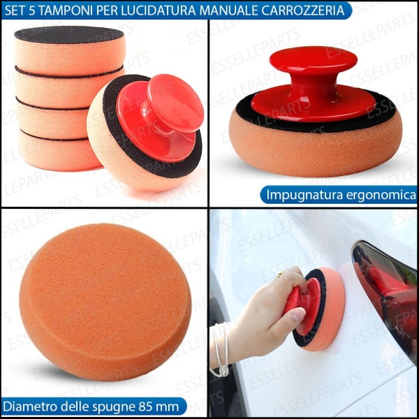 SET 5 TAMPONI PER LUCIDATURA CARROZZERIA MANUALE DIAMETRO 85MM ERGONOMICO per HONDA