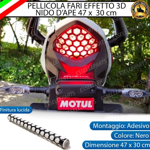 2 Pellicole Adesiva Nido D'Ape Nero Lucido 30 X 47 Cm Per Fari KYMCO