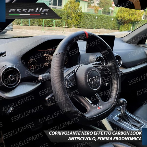 Coprivolante a Base Piatta Effetto Pelle Carbon Look Nero per Auto