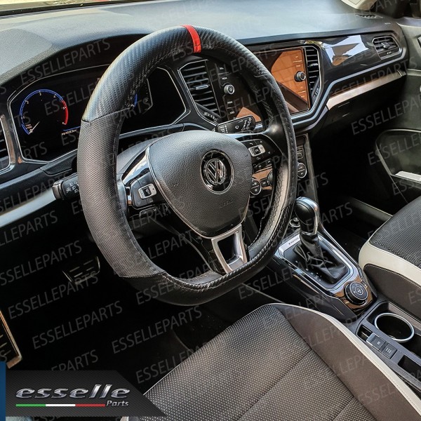 Coprivolante a Base Piatta Effetto Pelle Carbon Look Nero per Auto