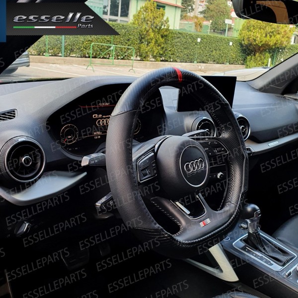 Coprivolante a Base Piatta Effetto Pelle Carbon Look Nero per Auto