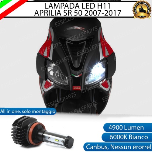 Kit Full LED Lampada H11 4900 Lumen Abbaglianti per Aprilia SR 50 2012-2015 R Factory