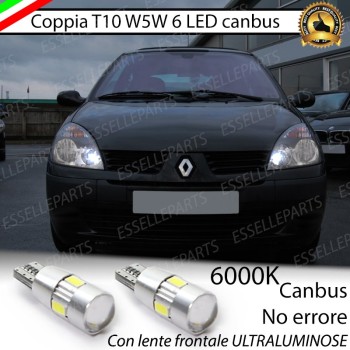 Coppia luci di posizione T10 W5W 6 LED canbus 6000K Bianco Renault Clio 2 Restyling