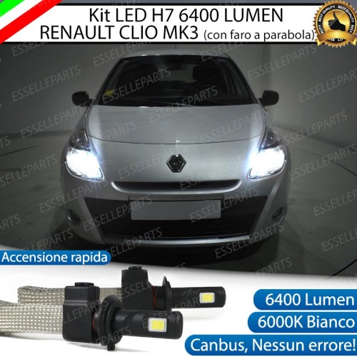 Kit Full LED H7 6400 Lumen 6000K bianco Abbaglianti RENAULT CLIO 3 fari a parabola