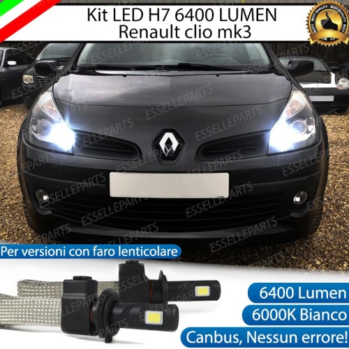 Kit Full LED H7 6400 Lumen 6000K bianco Abbaglianti RENAULT CLIO 3 Fari Lenticolari