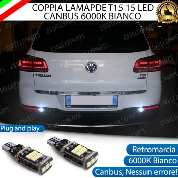 Coppia Lampade 15 LED Retromarcia T15 1200 LM Canbus 6000K VW Tiguan 5N Restyling
