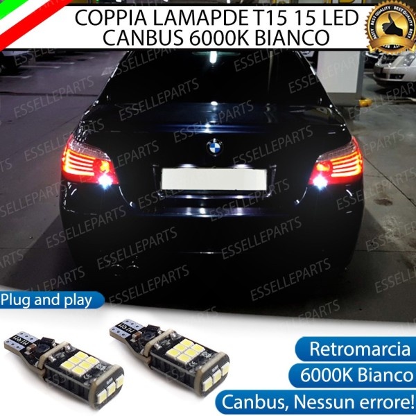 Coppia Lampade 15 LED Retromarcia T15 1200 LM 6000K Bmw Serie 5 E60 E61 Fino 03/2007