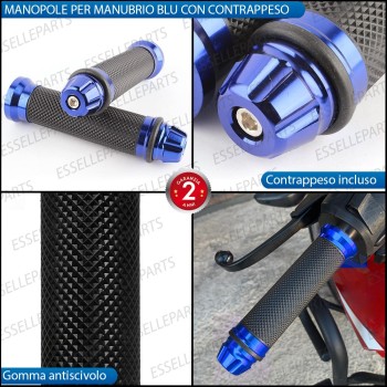 Manopole Antiscivolo - BLU - con Contrappesi per Manubrio moto,motorini,scooter KYMCO