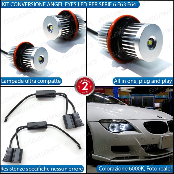 Kit Angel Eyes A Led Cree Canbus 6000k bianco Per BMW Serie 6 E63 E64 Fino al 2005