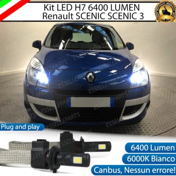 Kit Full LED H7 6400 Lumen 6000K Abbaglianti RENAULT SCENIC 3 con fari a parabola