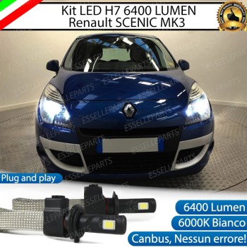 Kit Full LED H7 6400 Lumen 6000K Anabbaglianti RENAULT SCENIC 3 con fari a parabola