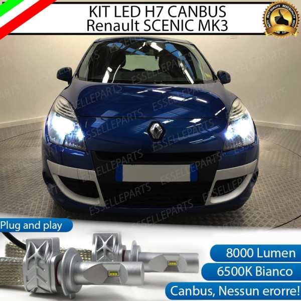 Kit Full LED H7 8000 Lumen 6000K Anabbaglianti RENAULT SCENIC 3 con fari a parabola