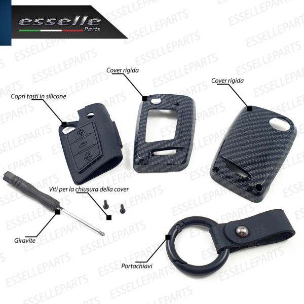 Cover - CARBON LOOK - in Plastica Rigida di protezione per chiave SKODA Octavia 3 5E