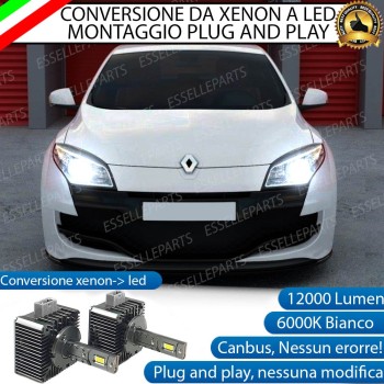 Conversione D1S Led Da Xenon A Led 12000 Lumen 6000K RENAULT MEGANE 3 DAL 2008 AL 2014