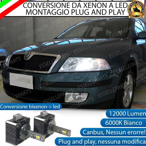 Conversione D1S Led Da Xenon A Led 12000 Lumen 6000K SKODA OCTAVIA II DAL 2004 AL 2012