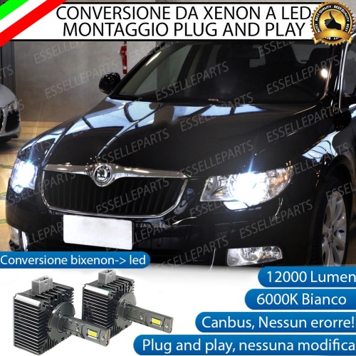 Conversione D1S Led Da Xenon A Led 12000 Lumen 6000K SKODA SUPERB MK2 FINO AL 2013