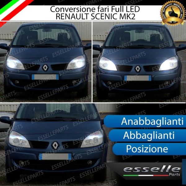 Conversione Fari Full LED 6000K bianco Renault Scenic 2 Con Fari Lenticolari