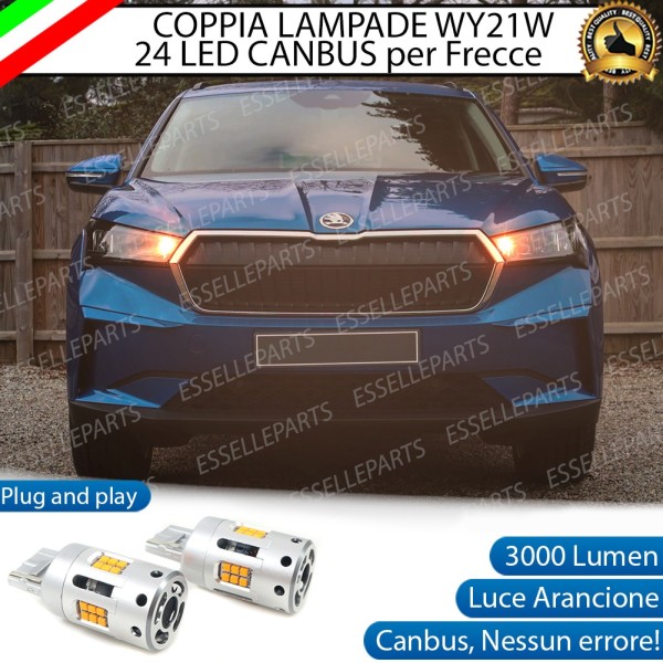 Coppia Lampade T20 WY21W 24 LED CANBUS 3.0 PER FRECCE DIREZIONALI ANTERIORI SKODA ENYAQ