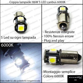 Coppia lampade H6W 5 LED Canbus 6000K bianco Luci di posizione Alfa Romeo 166 Coppia lampade H6W 5 LED Canbus 6000K bianco Luci di posizione Alfa Romeo 166