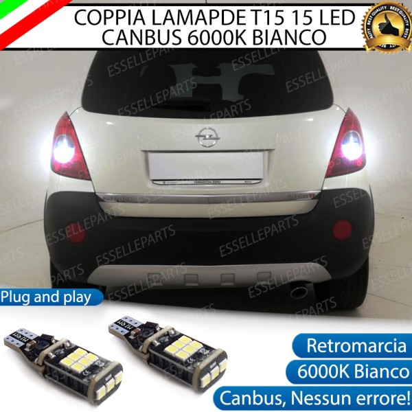 Coppia lampade Retromarcia T15 15 LED 6000K 1200 Lumen Opel Antara fino al 2010
