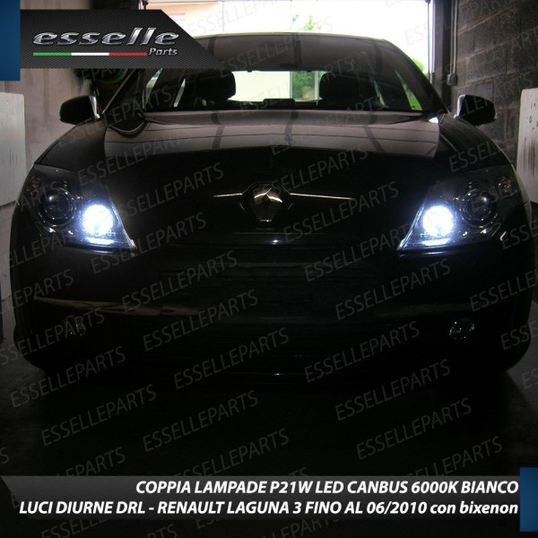 Coppia Luci Posizione / Diurne 15 LED P21W Renault Laguna 3 con bixenon Fino al 06-2010
